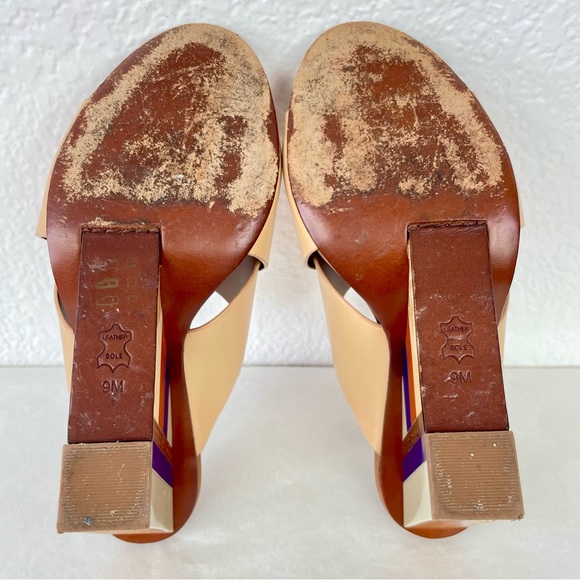 {Tory Burch} Color Cube Colorblock Wooden Wedge Mules, Size 9 - Picture 10 of 11